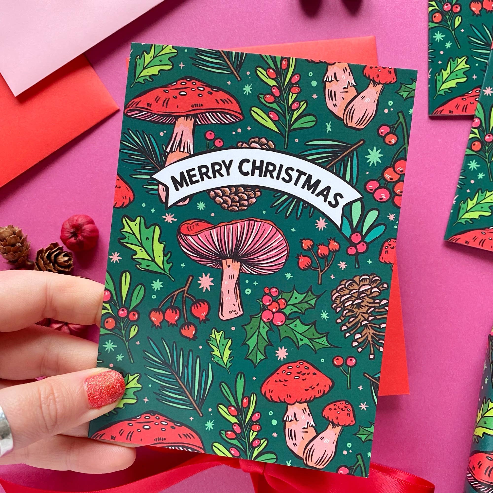Stacey McEvoy Caunt - Wholesale Christmas Card - Green Mushroom Christmas Card0