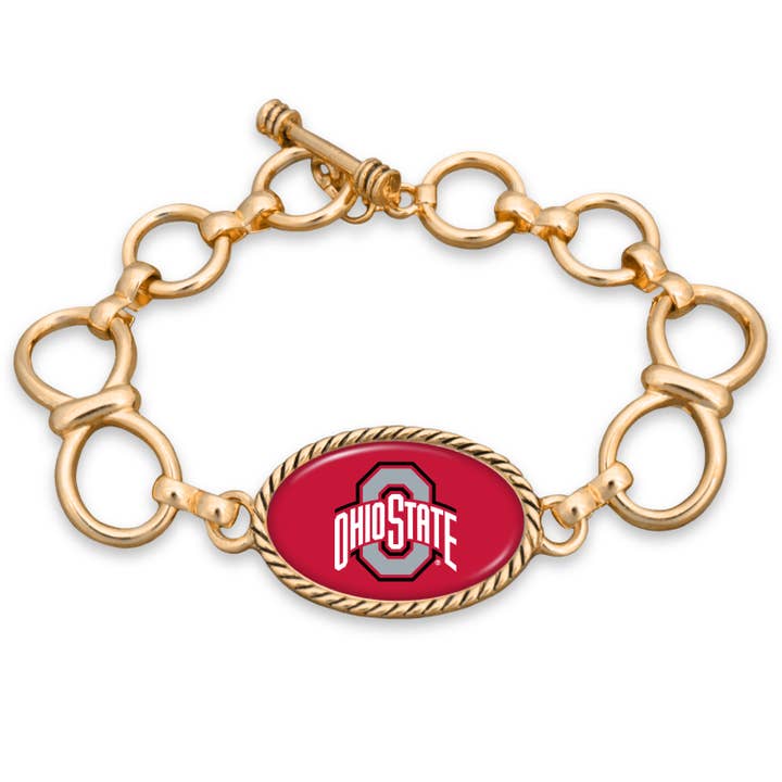 From The Heart - Wholesale Charm/Dangle Bracelet - Ohio State Buckeyes Gold Link Toggle Bracelet