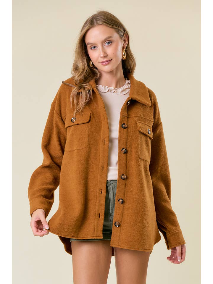 Doe and Rae - Wholesale Shirt Jacket/Shacket - Women's - Fleece Knit Button-Down Shacket W/ Patch Pocket - 10606J6