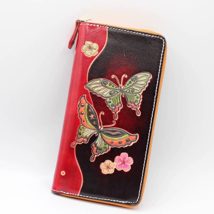 Portefeuille papillon en cuir fait main pour la vente par Sunflower Handmade leather inc