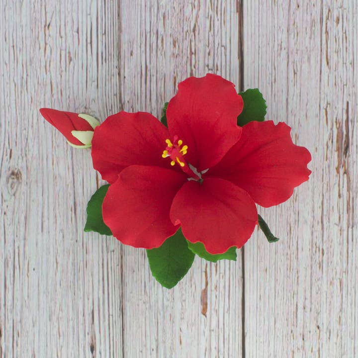 Global Sugar Art - Wholesale Artificial flowers - Tropical Hibiscus Sugar Cake Flower Spray by Global Sugar Art, Red2