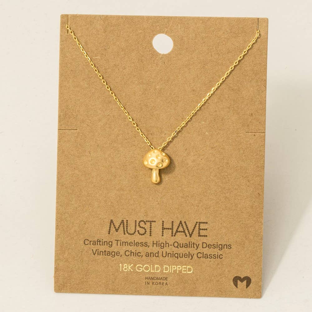 Fame Accessories - Wholesale Pendant/Charm Necklace - Gold Dipped Mini Mushroom Pendant Necklace1