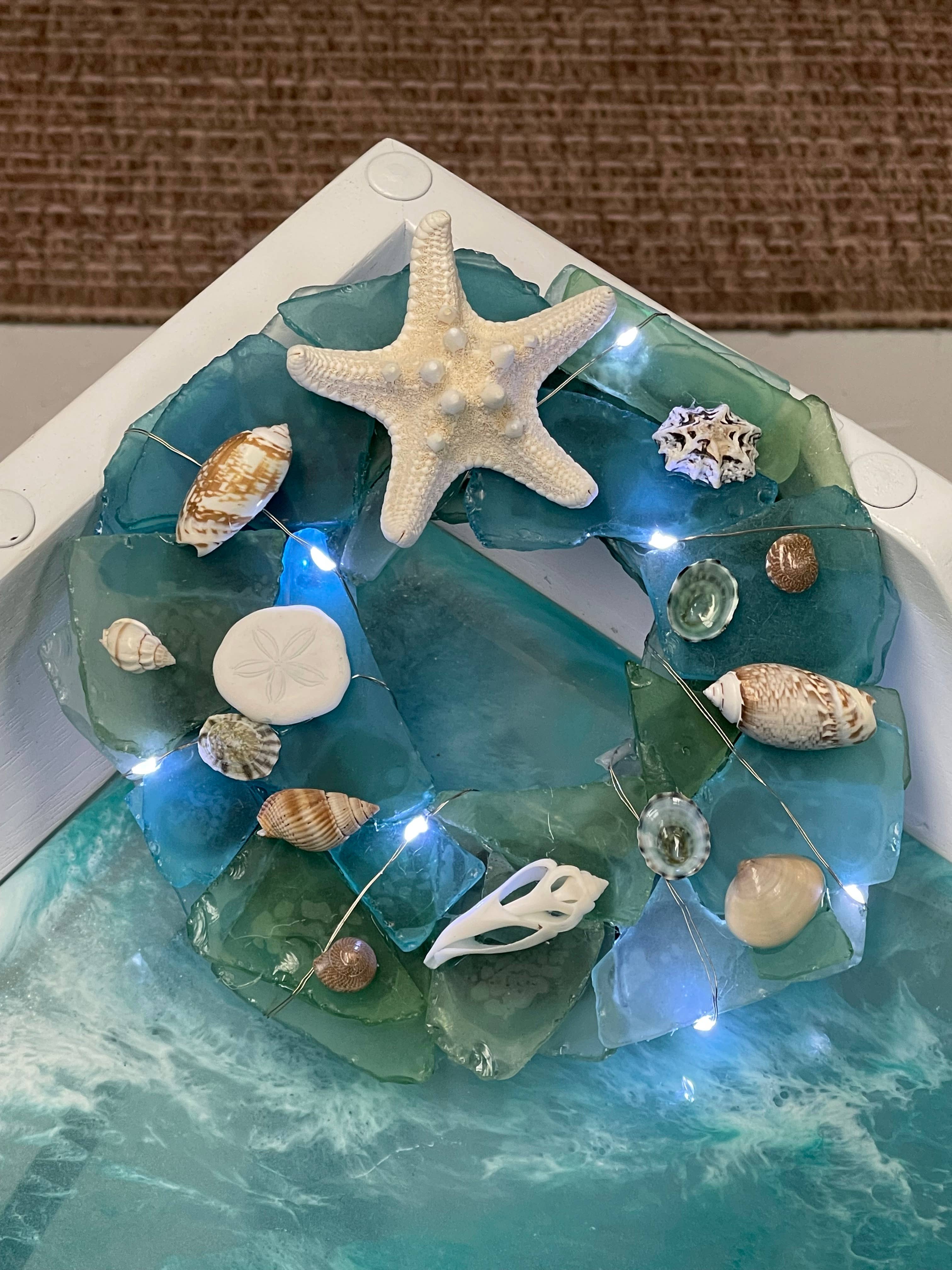 A SEAGLASS CREATION/SALTY SIGNS DESIGNS – wholesale Artificial Christmas tree – Seaglass light up Christmas wreath 4