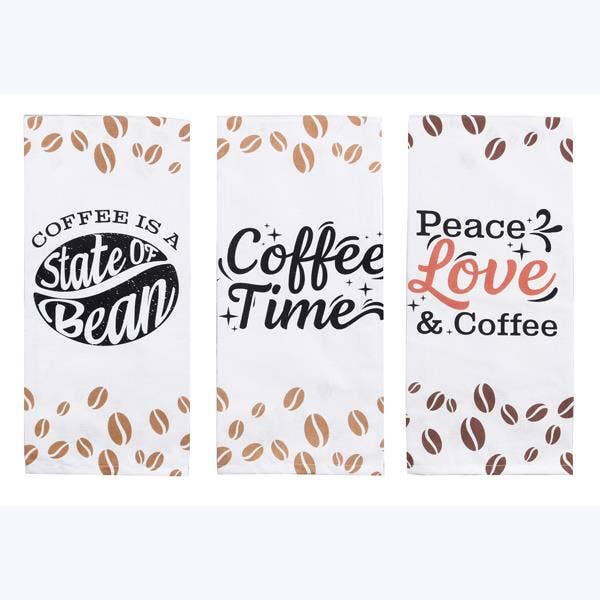 Cotton Coffee Design Tea Towel, 3 Assortment General Gifts for wholesale by Young's