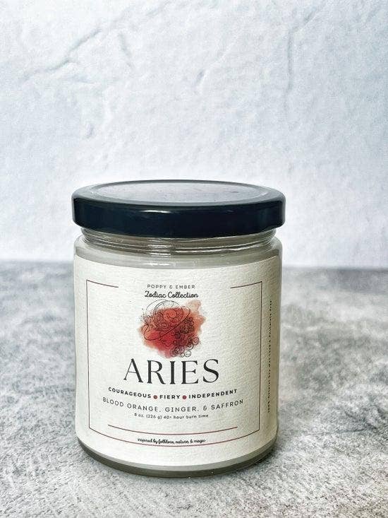 Poppy & Ember - Wholesale Jar/Filled Candle - Aries Zodiac Crystal Candle