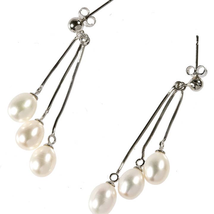 Trio hvid ferskvandsperle og 925 sterlingsølv slangekædeøreringe for engroshandel hos love Kate