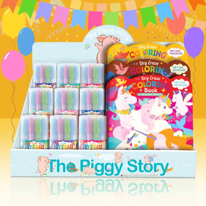 Kids Art Center Display | Dry Erase Coloring Books + Crayons for wholesale by The Piggy Story