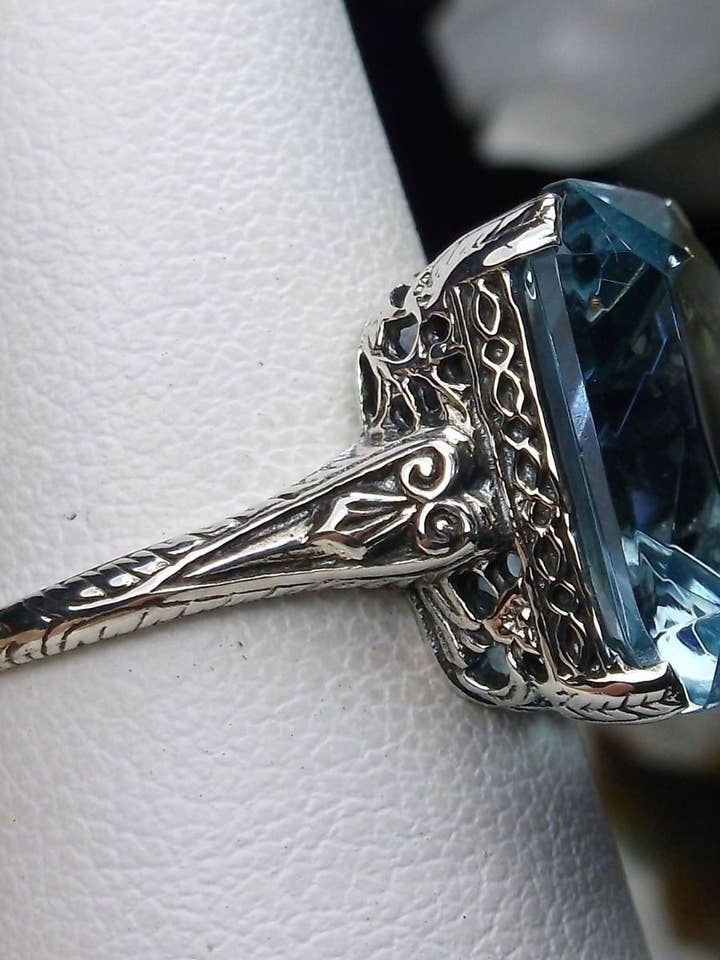 Anillo Art Déco Plata/Gema Rectangular Estilo Vintage #5 para venta al por mayor de Silver Embrace Jewelry