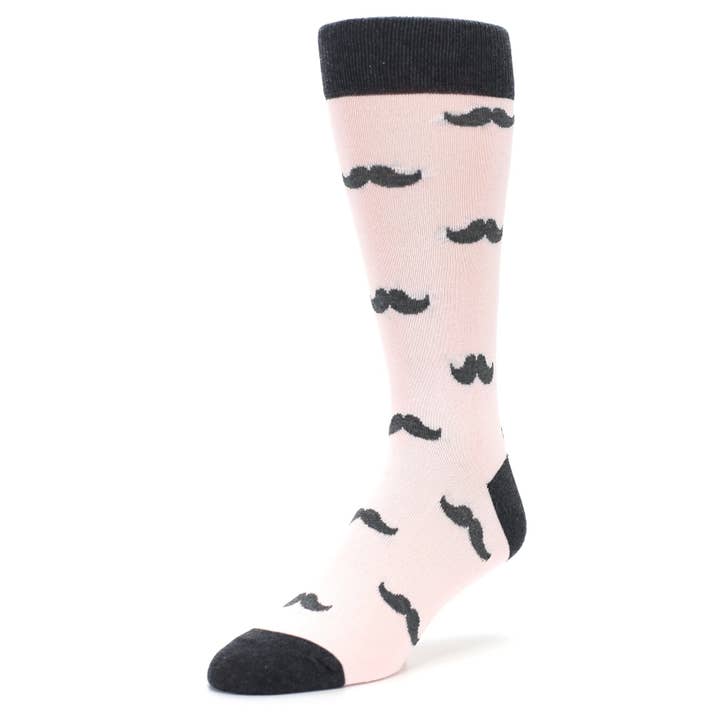 Statement Sockwear - Wholesale Socks - Men's - Petal Pink Gray Mustache Groomsmen Wedding Men’s Dress Socks