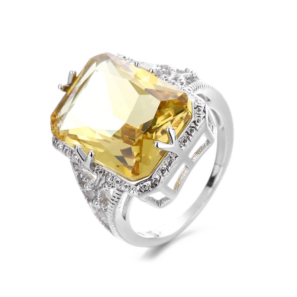 Amy and Annette - Wholesale Cocktail/Statement Ring - 18K White Gold Citrine Crystal Vintage Ring0