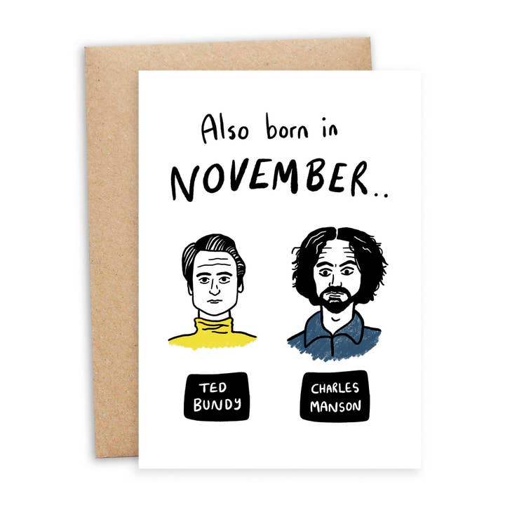 Serial Killer | November Birthday Card for wholesale by Debmon Design