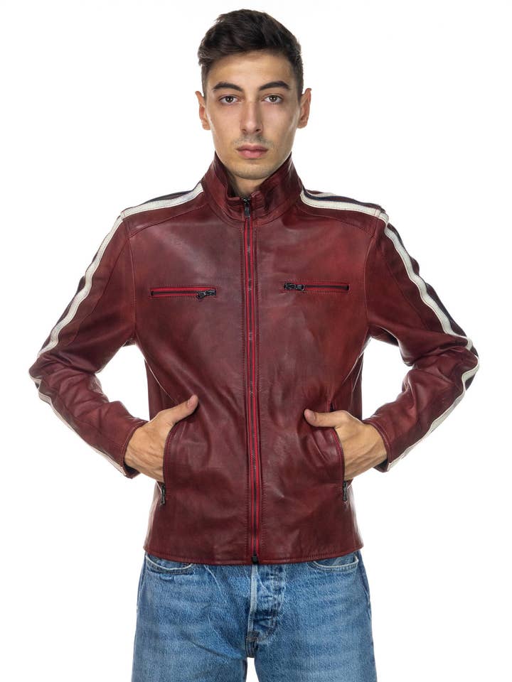 Biker - Biker Bordeaux para hombre en piel auténtica para venta al por mayor de Michelangelo srls