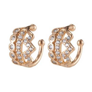 Gold Crown Sparkling CZ Star Cuff Earrings for Women Clip On Ears No Piercing Cartilage Earrings AI-054 for wholesale by Aim Eternal