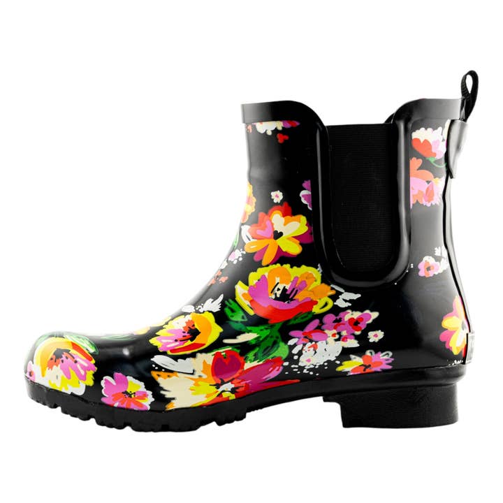 ROMA BOOTS – Großhandel Chelsea Boots – Damen – CHELSEA BLACK FLORAL DAMEN GUMMISTIEFEL REGEN3