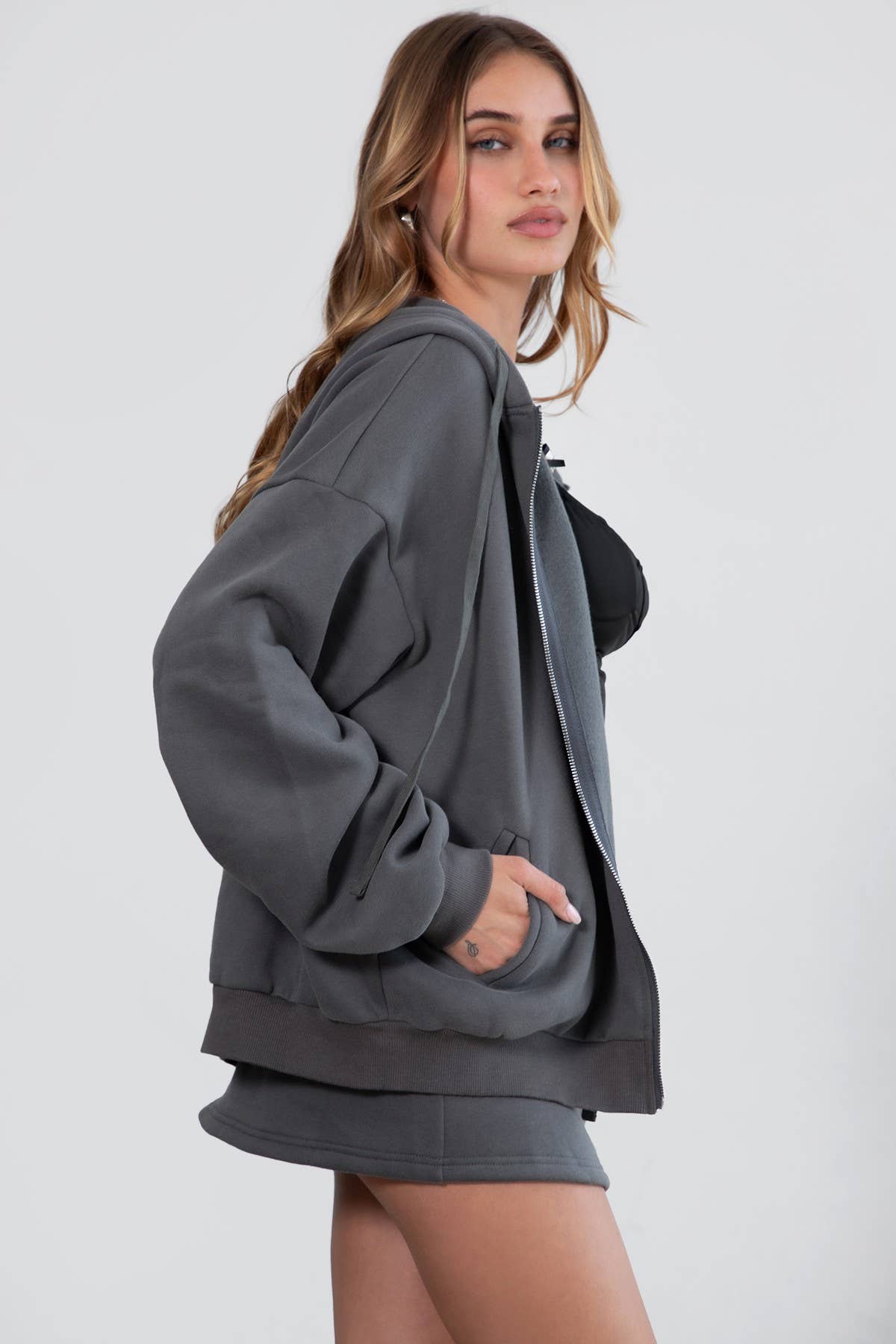 TICTOC - Wholesale Hoodie - Women's - UNIVERSITY Plush Fleece Loose Fit Zip Up Hoodie With Pockets25