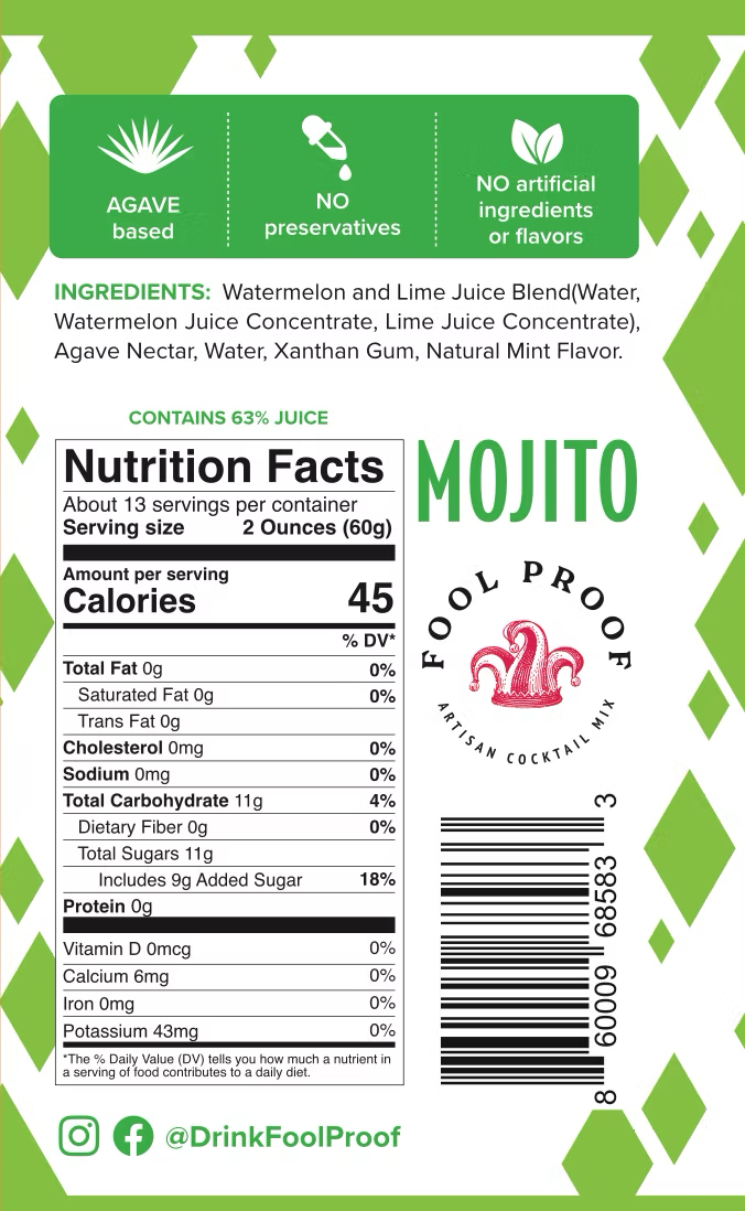 FoolProof Mixers - Wholesale Cocktail Mix/Syrup - Watermelon Mint Mojito Mixer – Real Fruit & Agave3