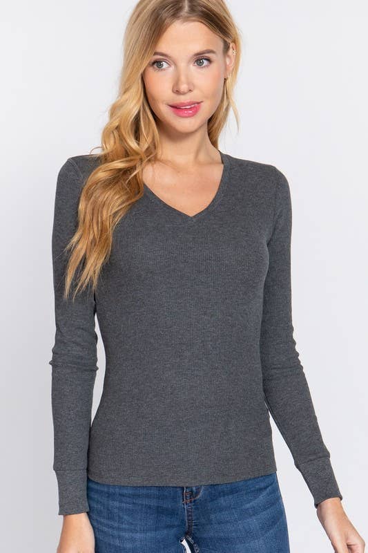 Vanilla Monkey - Wholesale Knit Top - Women's - Long Sleeve V-neck Thermal Knit Top2
