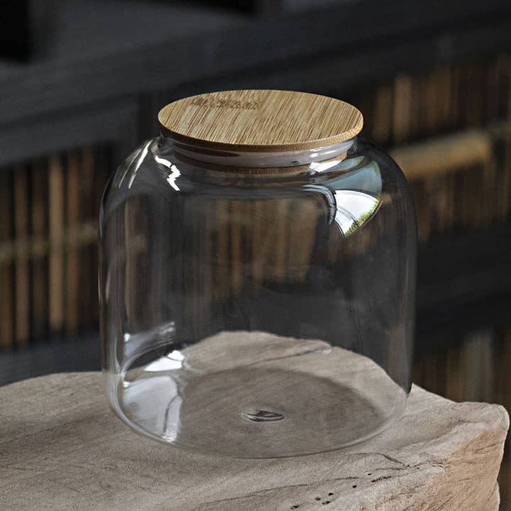 Gohobi – Großhandel Lebensmittelbehälter – Gohobi Teedose aus Glas mit grauem Schirm, groß
