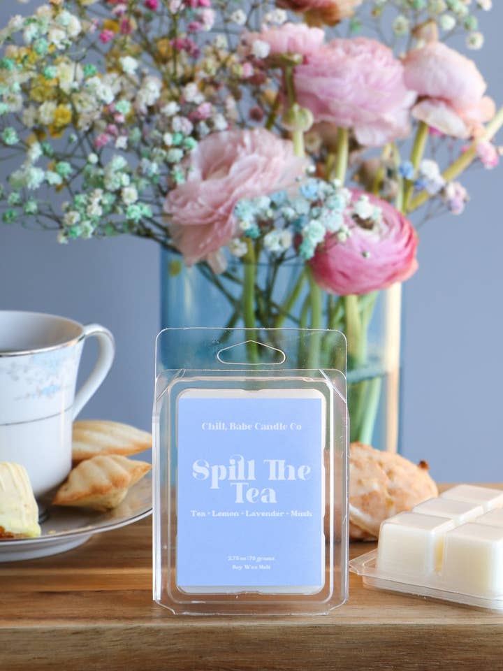 Spill The Tea Wax Melt | Black Tea + Lemon + Lavender + Musk for wholesale by Chill, Babe Candle Co