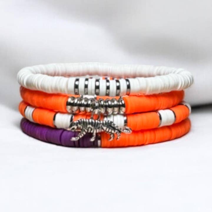 Orange and Purple Game Day Bracelet Stack for wholesale by Fish Towne Designs, LLC