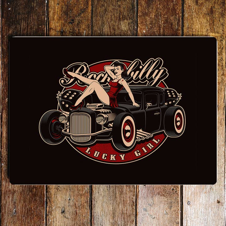 Rockabilly hot rob pin up classic car Metal Sign plaque for wholesale by The British Metal Signs Company