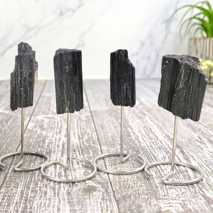 Mini Black Tourmaline on Silver Metal Base for wholesale by Natures Artifacts Inc