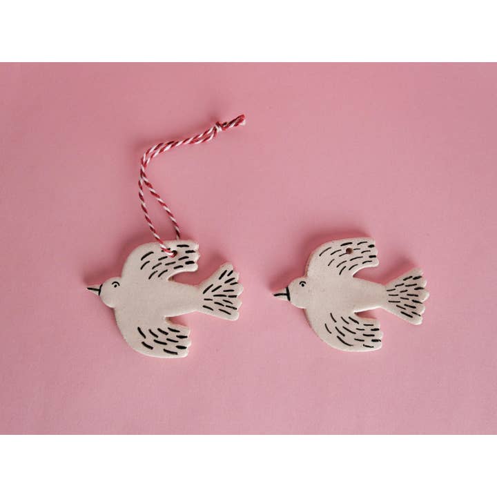 Matilde Horta - Wholesale Ornament - Bird Lines - Handmade Ceramic Hanging Ornament - 6x8cm6