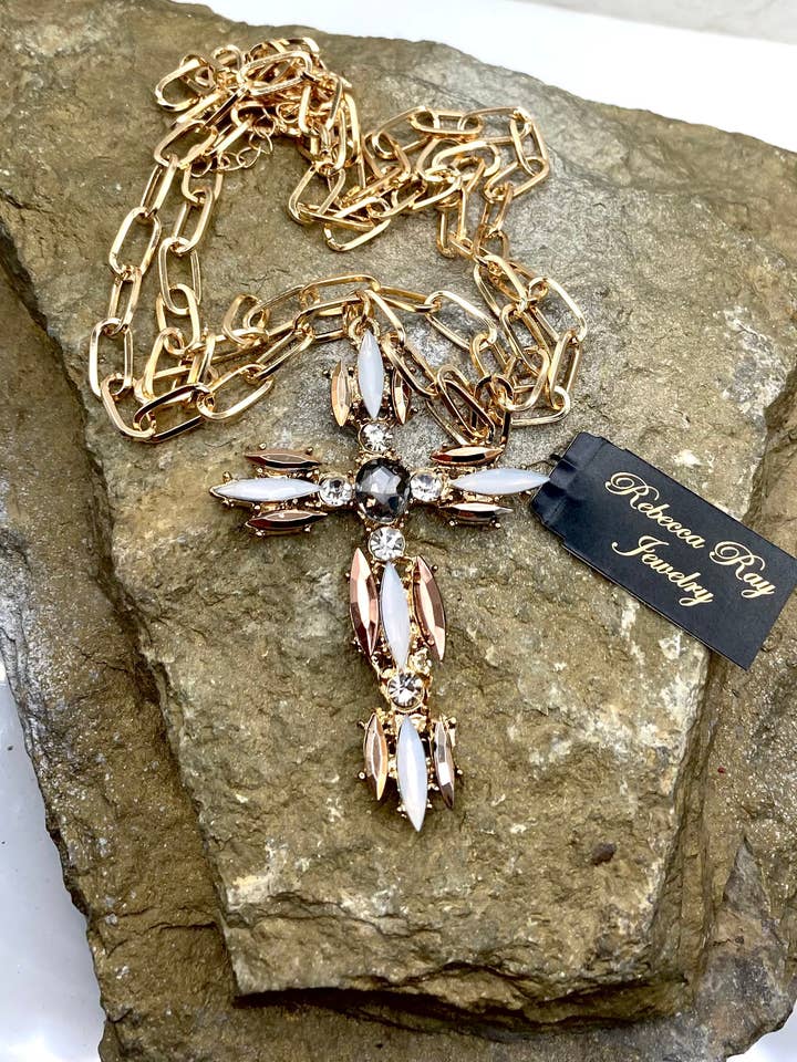 Crystal Cross Statement Necklace for wholesale by Rebecca Ray Jewelry