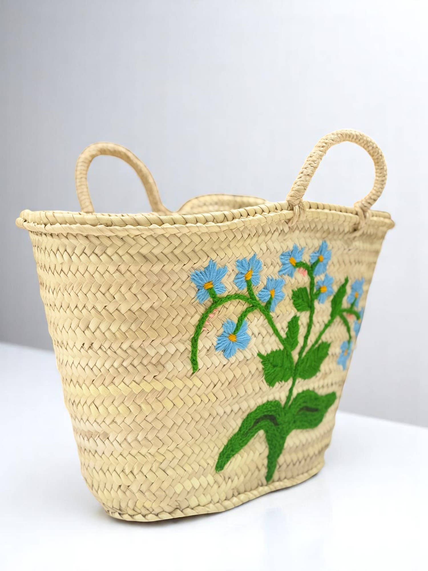 Gran Wholesale - Wholesale Beach Bag - Moroccan Straw Tote with Blue Floral Embroidery4