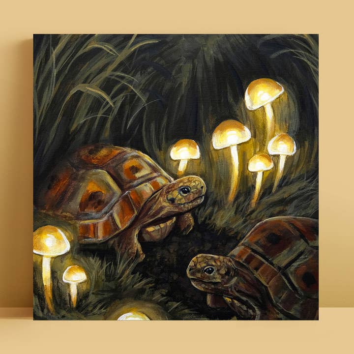 Turtle, Mushrooms Art Print | 8x8'' | Magical Forest Decor for wholesale by Doro Marcello