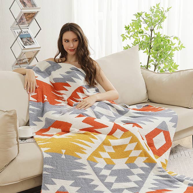 Hana - Vendita all'ingrosso Plaid - Coperta invernale reversibile con motivo tribale3