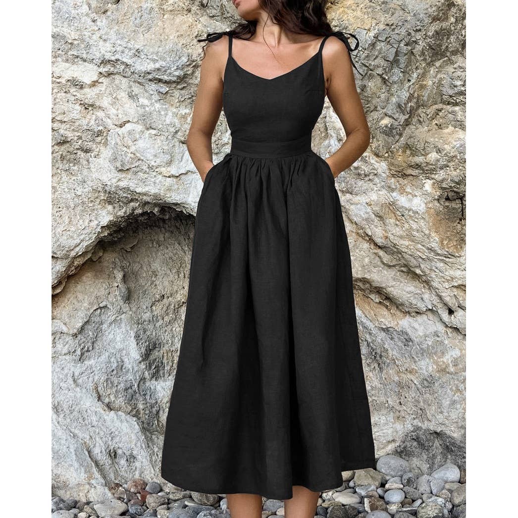 Mapcie - Wholesale Dress - Women's - SLEEVELESS TIE SHOULDER MIDI DRESS WITH FULL LINING5