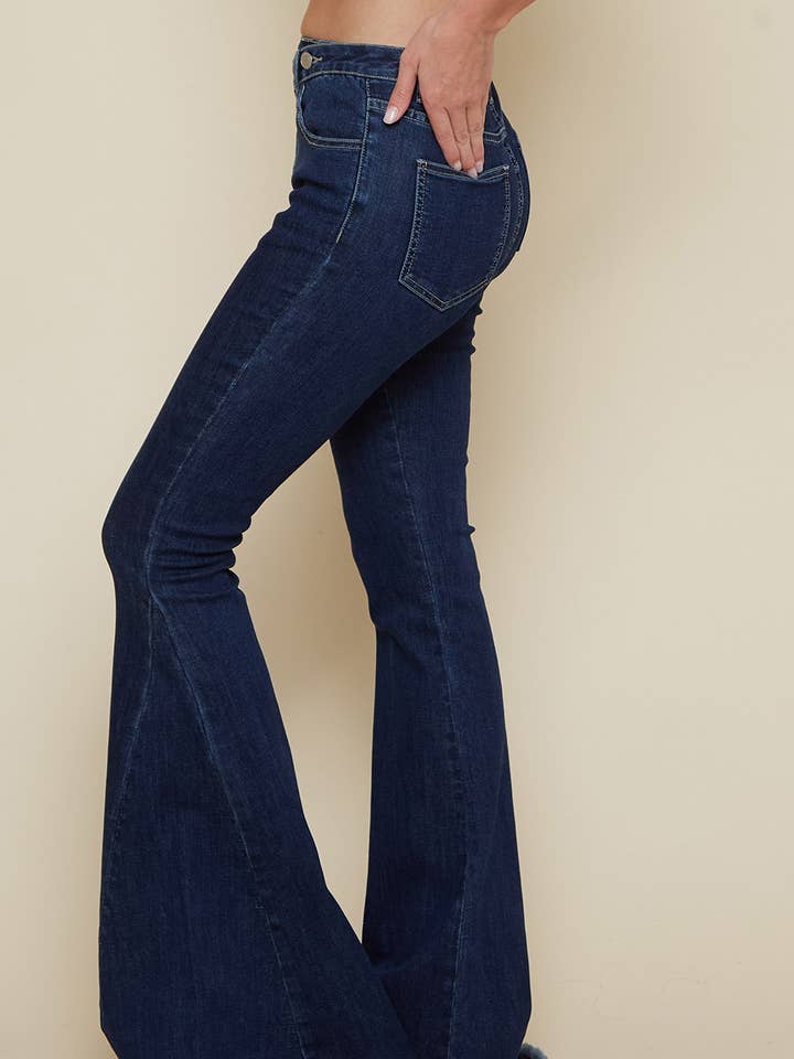 SIP6212A DK DENIM CRISS CROSS UPSIZED BELL BOTTOM JEAN for wholesale by Saints & Hearts