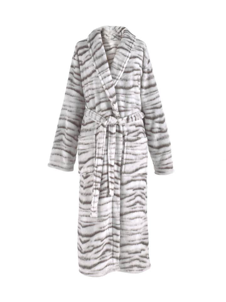 Heckettlane – Großhandel Bademantel – Unisex – Siberian White Tiger Bademantel Lang M Grau