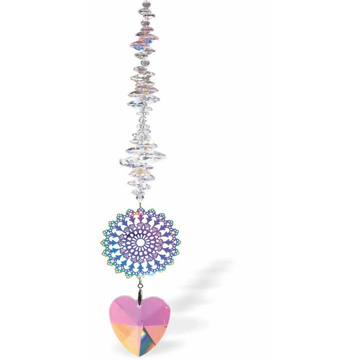 Atrapasol de Cristal, Multifacético con Colgante de Corazón de Cristal para venta al por mayor de Byzantium Collection Ltd