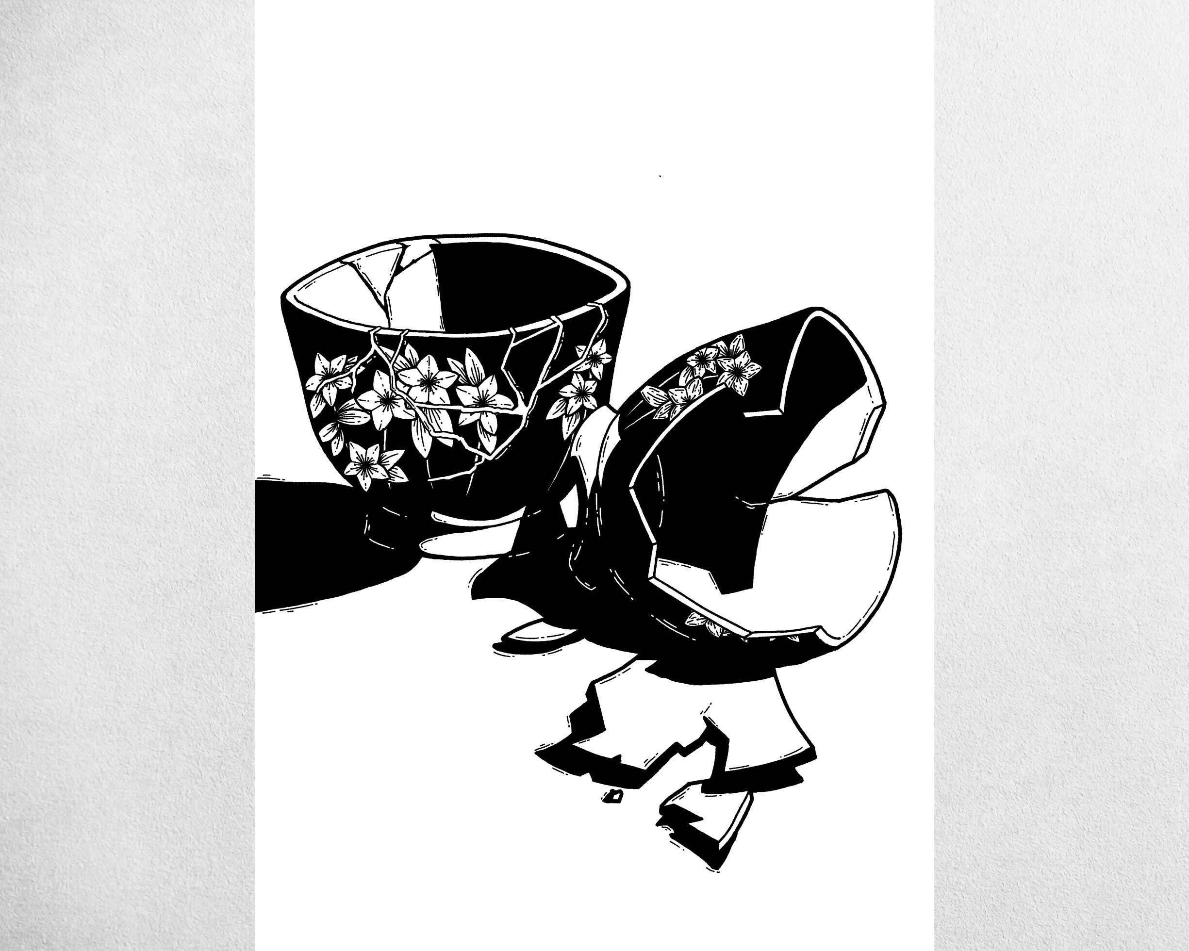 MechanicalPen - Wholesale Art Print - Broken Traditional Japanese Tea Cup Kintsugi2
