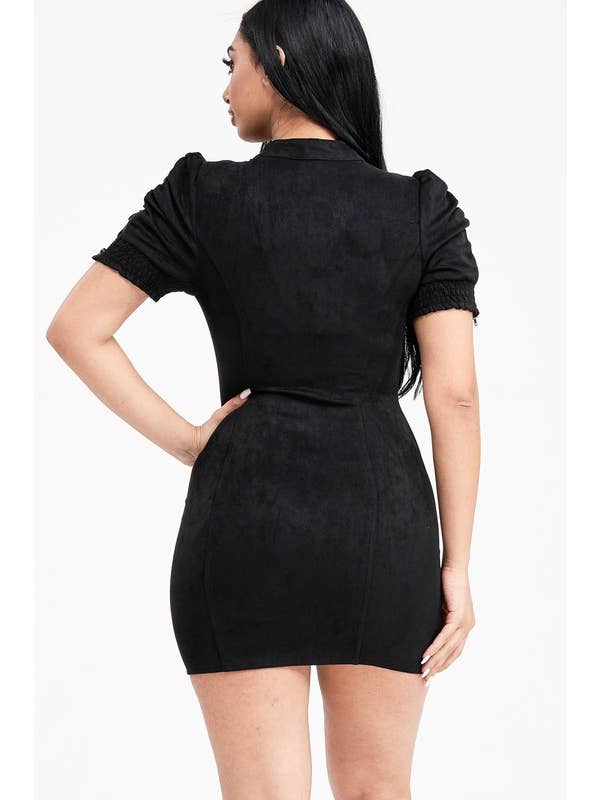 Lydia USA - Venta al por mayor Vestido - Mujer - Vestido de ante con botones militares y media manga