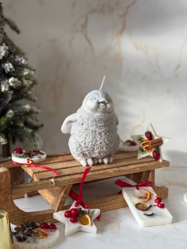 Cute Penguin Candle – Handmade Soy Wax Pillar | Christmas Gift & Holiday Decor for wholesale by Ritual Spirit ltd