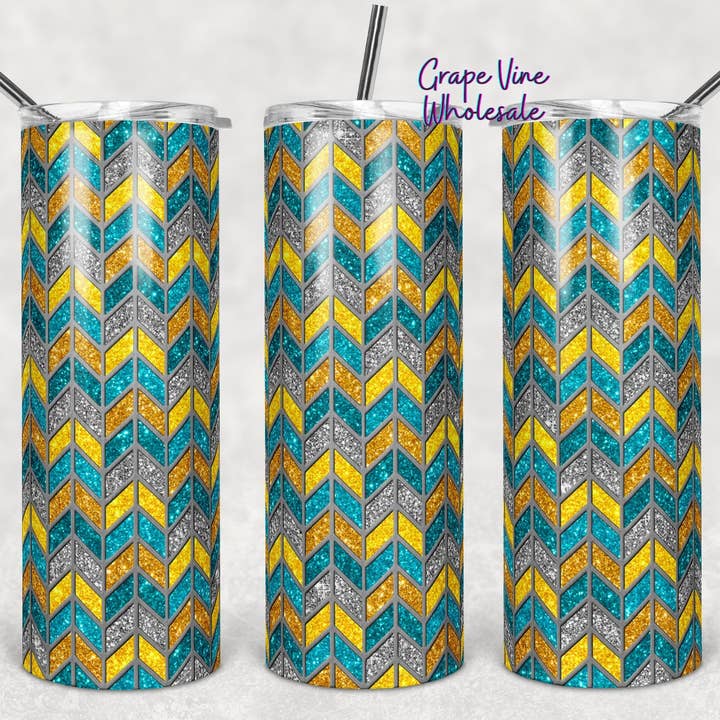 Tangram Herringbone Teal & Grey 20oz Tumbler for wholesale by GrapeVineWholesale