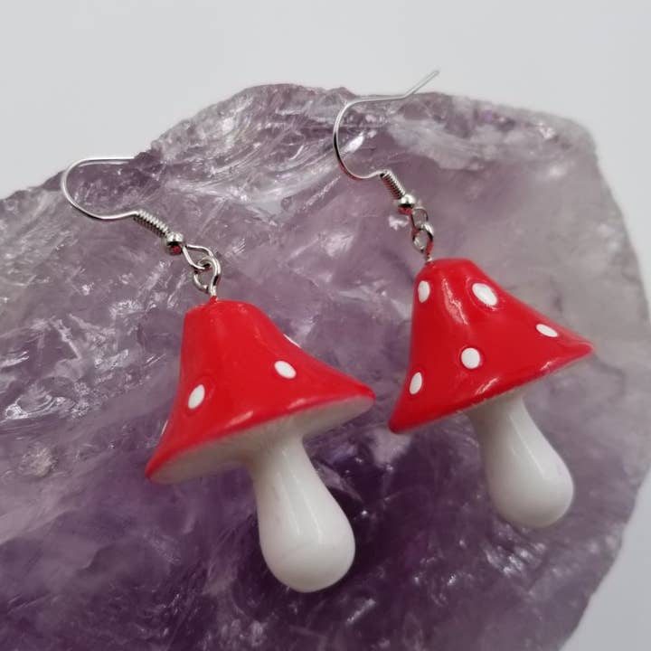 Red Mushroom Resin Earrings for wholesale by magnolia jewelry