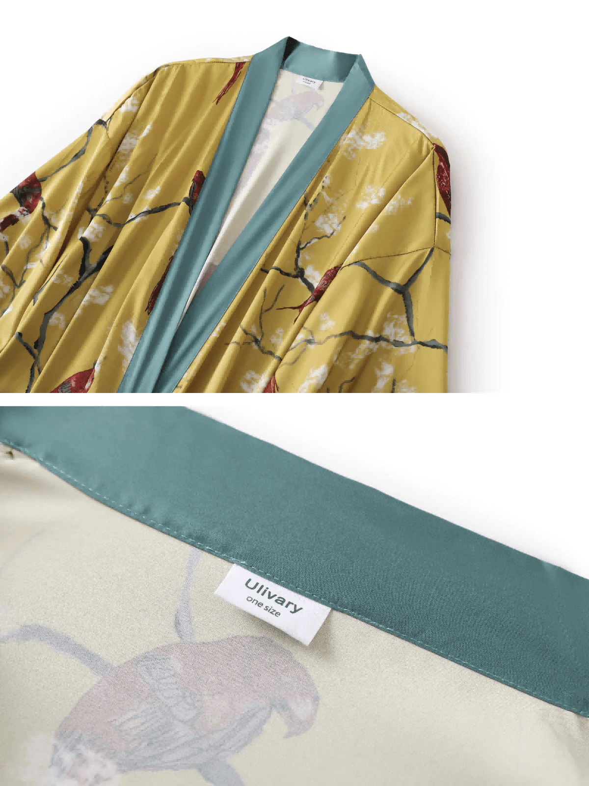 guld Kimono Morgonrock med Fåglar för wholesale på Faire9