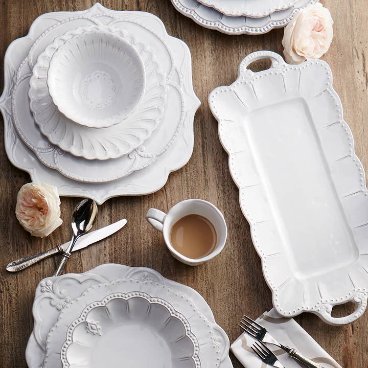 Arte Italica & Crown Linen Designs – Bandeja de servir por atacado – Bandeja retangular Bella Bianca2