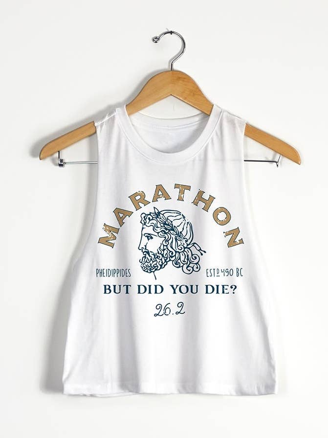 Pheidippides Marathon Racerback Crop Top for wholesale by Sarah Marie Running Co