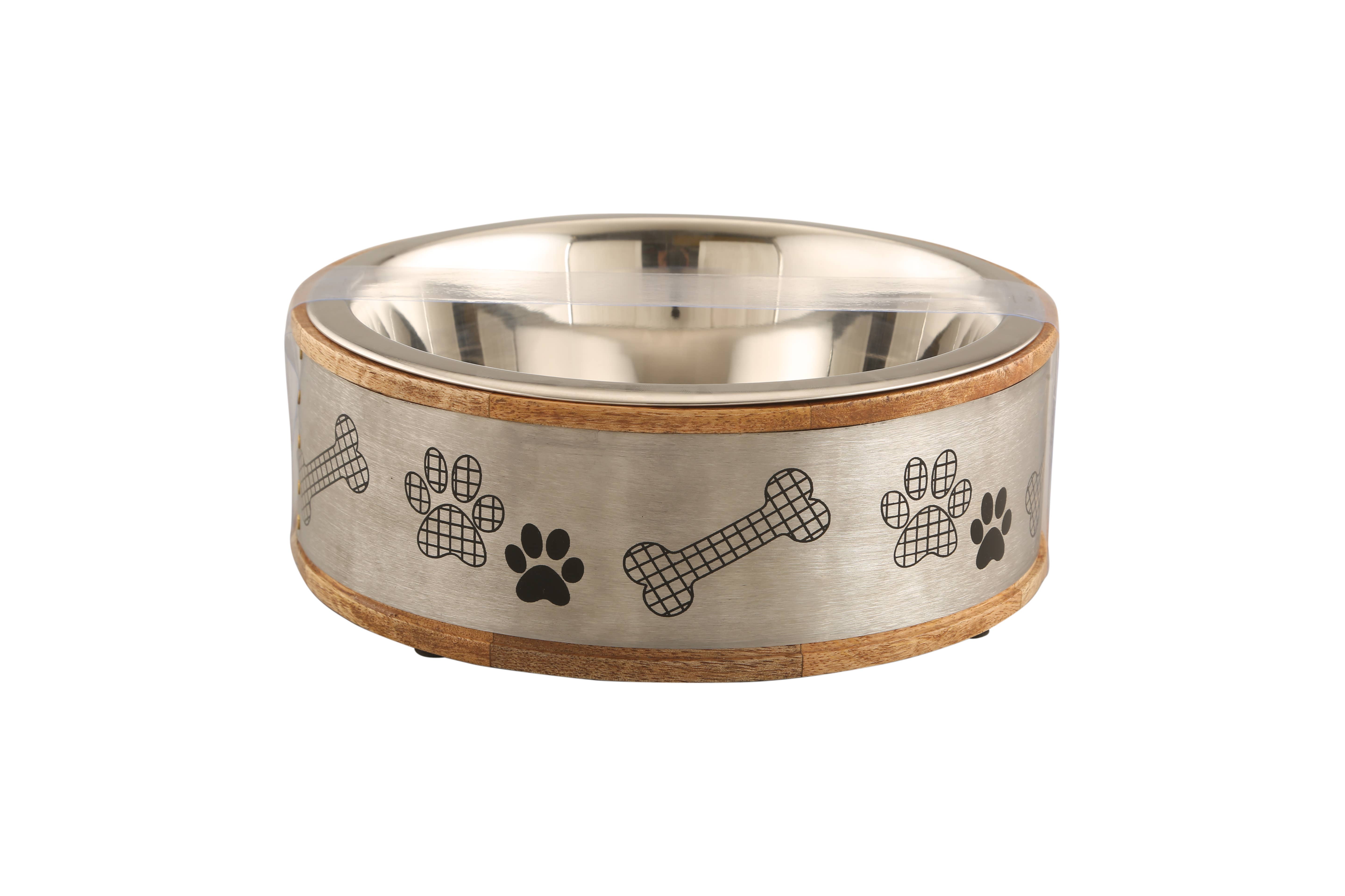 Advance Pet Products - Vente Gamelle – chat et chien - Bol en bois et métal avec empreinte de patte - Argent1