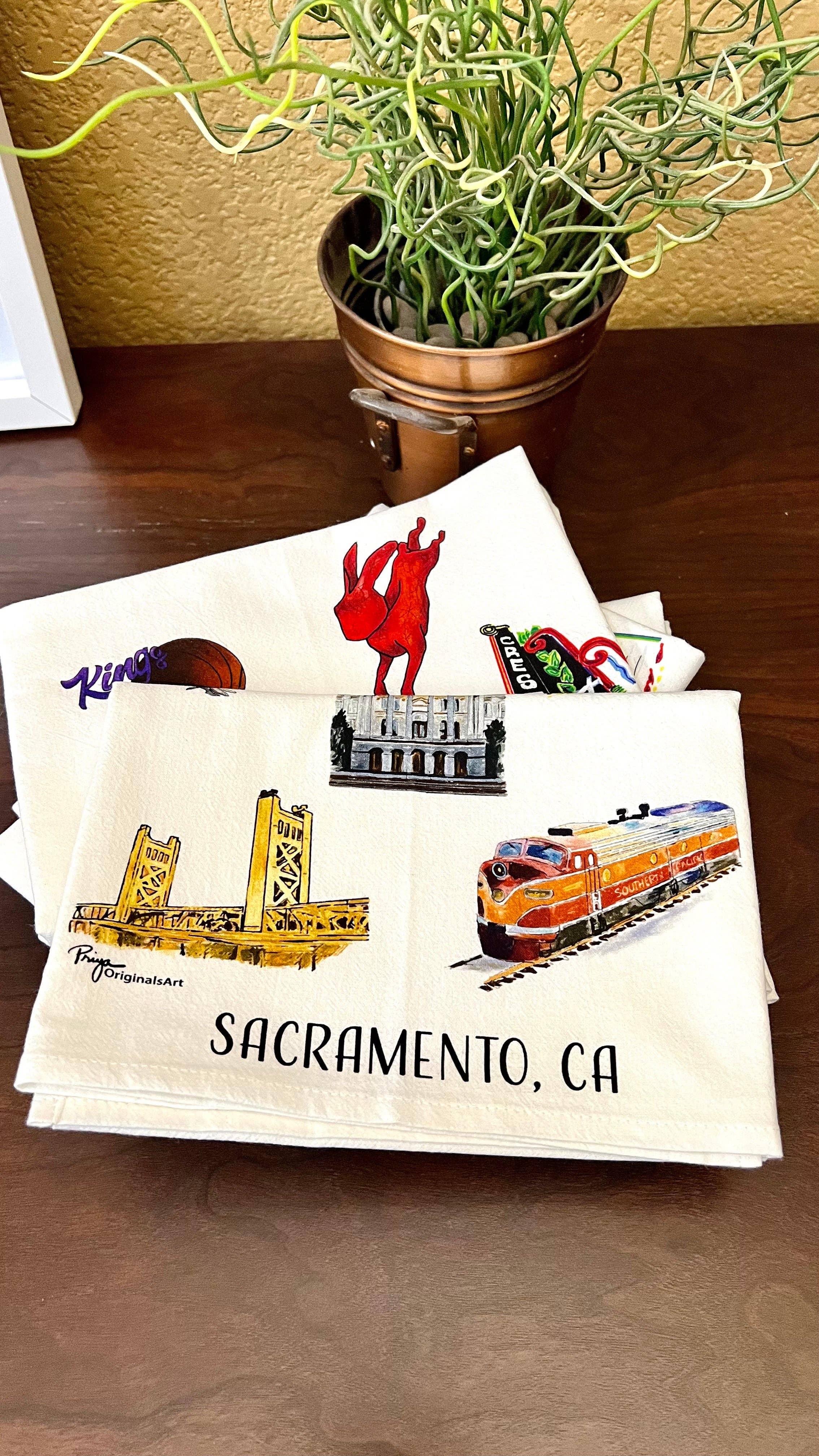 PriyaOriginalsArt - Wholesale Tea Towel - Sacramento Flour Sack Tea Towel1