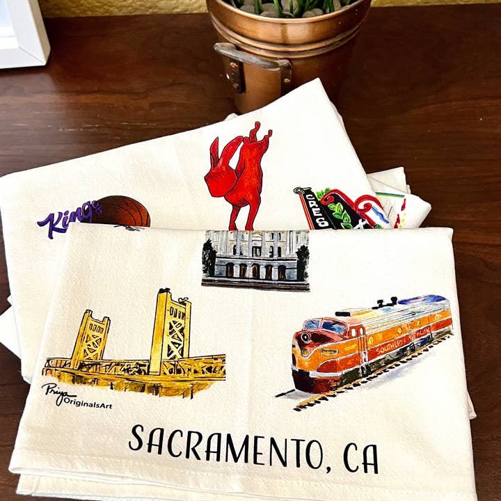 PriyaOriginalsArt - Wholesale Tea Towel - Sacramento Flour Sack Tea Towel1
