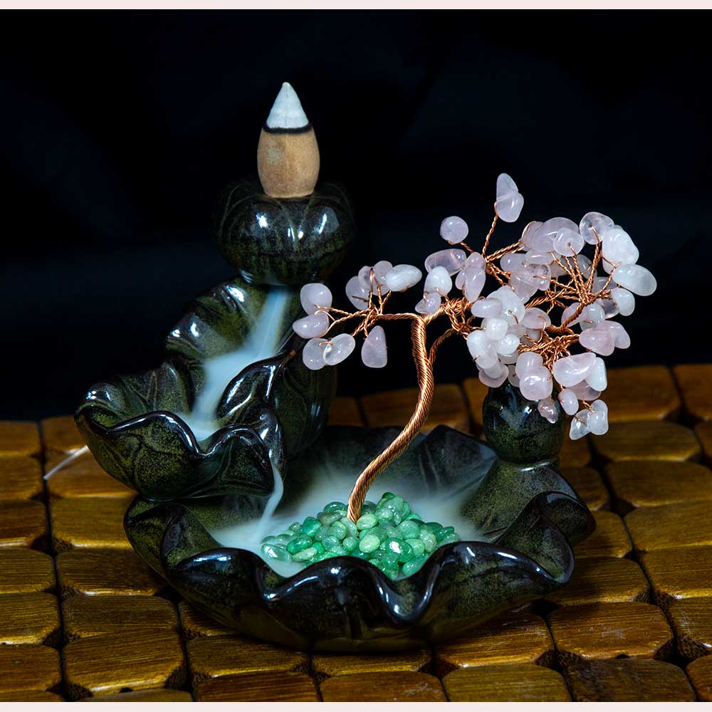 Kheops International - Wholesale Incense Holder - Ceramic Backflow Incense Holder - Nephrite Jade Gem Tree1