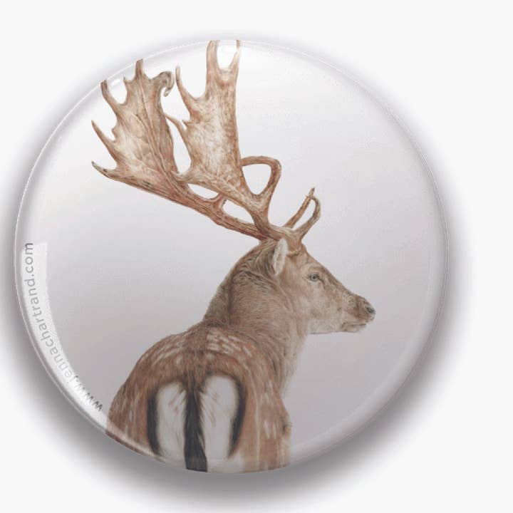 "Across The Clearing" Fallow Buck 44mm Round Magnet for wholesale by Jenna Chartrand Coloured Pencil Fine Artist