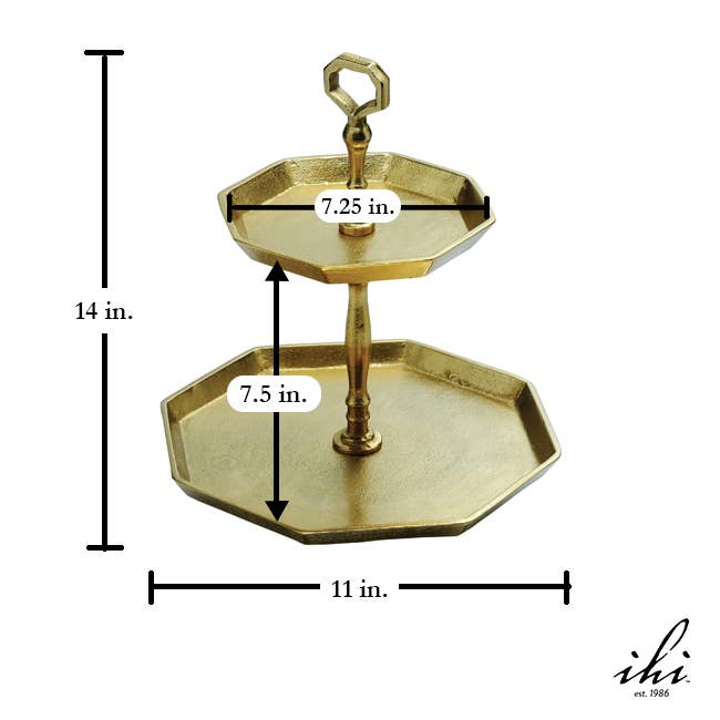 India Handicrafts Inc – wholesale Serveringsbestick – Guld Octagon 2-våningsstativ3