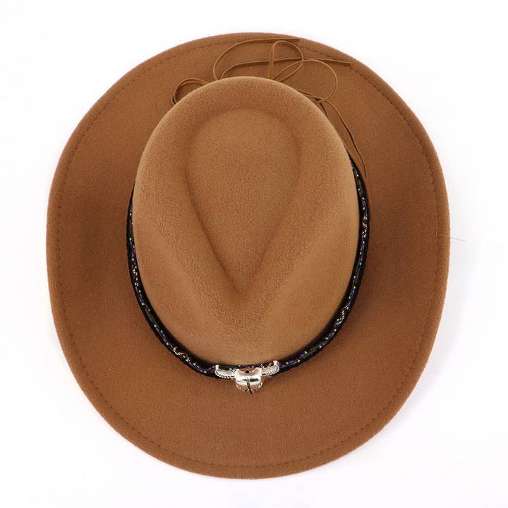 ACCITY - Wholesale Cowboy Hat - Unisex - Bull Head Decor Wide Brim Western Cowboy Hat_CWAH17699